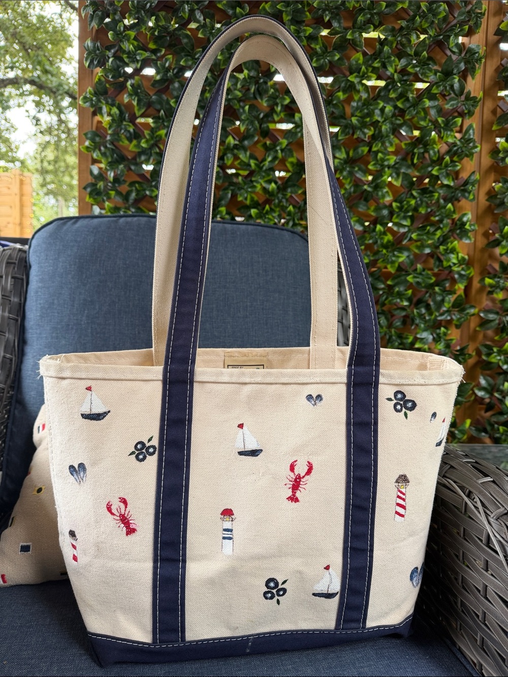 Hand Painted L.L. Bean Canvas Nautical Tote Bag